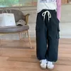바지 여자 패션 사이드 포켓화물 바지 소년 3 색 느슨한 캐주얼 발목 끈