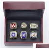 6Pcs World Series Baseball Team Championship Ring With Wooden Display Box Souvenir Men Fan Gift Wholesale Drop Delivery Dh5Wa
