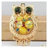 Delikat Lucky Owl Key Ring med Bright Crystal Chain Cute Metal Gifts Car Pendant Drop Delivery DHSK3