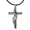 Charms Johnny Hallyday Guitar Cross Pendant 3 Colors Punk Stainless Steel Necklace With Black Rope Chain Men Necklaces Jewelry Gift 230411