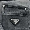 Wysoka wersja P Family Denim Jacket Pu Autumn and Winter New Product Triangle Pocket Lapel Prosty mężczyźni