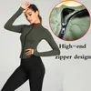 Roupa de ioga Aiithuug Women Full Zipup Top Treping Running Jackets com buracos de polegar tapas de manga longa de polegar