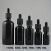 Garrafas de armazenamento 10ml 15ml 30ml 50ml 100ml preto vazio vidro cosmético garrafa de óleo essencial elegante pipetas conta-gotas embalagem