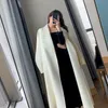 تمتزج الصوف النسائي الأنيق Midi Coat Women الكوريات الكورية الطويلة ضمادة السترات الضخمة ذات الدانتيل المتضخمة في المرتدي أبيض من الصوف Overcoat 231110