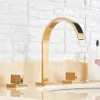 Krany zlewu łazienkowego złota basen myjka podwójna rękojeści ZAKRESY Montowane i zimna woda Mikser kran 230410