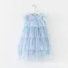 Girls Dresses Tulle Super Fairy Princess Fly Sleeve Rainbow Star Sequined Cake Dress Children Mesh Puffy Birthday Party Vestidos 230410