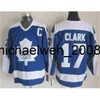 Kob Weng Vintage Hockey Jersey 7 Lanny McDonald 17 Wendel Clark 30バーニー親ホッケージャージーブルーホワイト