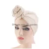 Beanie/Kafatası Kapakları Kadınlar Büyük Bayanlar Türban Müslüman Kafa Sarısı Katı Knot Partisi Elegant Uzun Eşarp Saç Deskesi Kemo Hanik Dhgarden DHFJ2