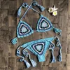 Women's Swimwear Hand Crochet Women Sexy Crop Top Push Up Bikini Set Beach Swimsuit Suit Tassel Swim Shorts Beachwear A50 230411