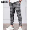 Men's Pants New Plaid Striped Drawstring Jogger Pants for Men Business Casual Pencil Pant Male Clothes Vintage Printed Trouser Free Shipping W0411