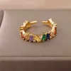 Bandringar Zircon Crystal Stone Rainbow Rings för kvinnor Rostfritt stål Guldpläterat bröllopspar Ring Julsmycken Gift Bijoux Femme P230411