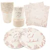 4 PC Gift Wrap 10Pcs rose gold Eid Mubarak Disposable Tableware Paper Plates Cup Ramadan Kareem Islam Muslim Party Home Eid AlFitr Decoration Z0411