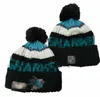 Herren-Kappen SHARKS Beanies SAN JOSE Beanie-Mützen Alle 32 Teams Strickbündchen mit Bommel Gestreifte Sideline-Wolle Warme USA College-Sport-Strickmütze Hockey-Cap für Damen a2