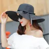 Chapeaux à large bord HT1679 mode chapeau de paille femme soleil dames solide noir ruban arc disquette plage femmes compressible été