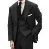 Costumes pour hommes Blazers 3 pièces costumes pour hommes noir laine à chevrons coupe ajustée décontracté formel affaires garçons d'honneur Tweed smoking pour mariage Blazer pantalon gilet 231110