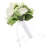 Fleurs décoratives Bouquet de main de mariage Roses blanches Bouquets de demoiselle d'honneur roses fraîches et réalistes tenant des fournitures d'accessoires