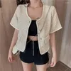 Damen Jacken Damen Büro Elegant Tweed Kurze Jacke Sommer Slim Fit Ärmel O-Ausschnitt Einreiher Karierter Mantel Damen Lässige Oberbekleidung