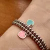 Designer 10mm Gold Heart Bracelet Women Stainless Steel 4mm Beaded Strands Bracelets Gifts for Girlfriend Accessories Pink Red Green Blue Wholesale