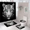 Cortinas de chuveiro tigre leopardo animais impressão cortina conjunto poliéster no banheiro banho tapete tapetes toalete casa decor244i