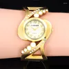 Avanadores de punho 2023 Design Mulheres Relógios de luxo Stromstones Vestido Bangle Ladies Bracelet Watch Gold Silver Dial Analog Quartz Relloj Relloj