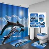 Rideaux de douche 3D Ocean Design Dolphin tissu imperméable salle de bain rideau bleu ensemble tapis antidérapants couvercle de toilette couverture bain Mat251I