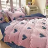 Bedding sets Milk Velvet Winter Warm Thick Cute Bedding Set Kawaii Fleece Single Double Duvet Quilt Cover Bedsheet Pillowcase Home Textile 231110