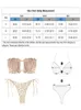 Damen-Bademode, gerippter Bandeau-Bikini mit Seitenbindung, Tierpunkt, Zebradruck, trägerlos, zweiteiliger Badeanzug, Beachwear 230411