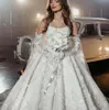 Robe de mariée élégante robe de bal Bateau manches longues bretelles paillettes appliques perlées longueur de plancher volants 3D dentelle fleurs robes de mariée grande taille robe de novia