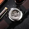 Avanadores de pulso Wilon moda de dupla face Skeleton Men's Watch Strap de couro à prova d'água Relógios mecânicos automáticos Relogio Masculino