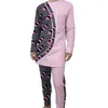 Men's Tracksuits Full Sleeves Patchwork Sets Pink Cotton Groom Suit Male Top Pant African Wedding Wear Occasion's Outfits