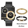 腕時計の男性時計ファッションクォーツウォッチとブレスレットセットスクエアダイヤルデザインボーイフレンドのオリジナルギフト