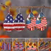 Dangle Chandelier New American Independence Day Earrings American Flag Stars Sunflower Doublesided PU Leather Water Drop Ear Rings Z0411