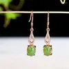 Dingle örhängen Skicka certifikat Natural Hetian Green Jade 925 Sterling Silver With Zircon Rose Gold Drop Earring Women Jewelry