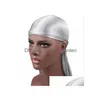 Bonnet / Crâne Caps Nouvelle Mode Hommes Satin Durags Bandana Turban Perruques Hommes Soyeux Durag Couvre-chef Bandeau Chapeau De Pirate Accès Aux Cheveux Dhgarden Dhswo