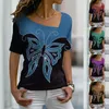 Dames T-shirts Y2K Abstract Butterfly Print Short Sleeve T-Shirt Dames Summer Casual Loose Loose Lapters Basic Shirt Top V Neck