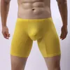 Caleçons Sexy hommes sous-vêtements en soie de glace longue jambe culotte transparente hommes Boxer respirant boxeurs Shorts