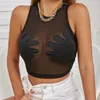 Sexy Mesh Crop Tanktops Frauen The Palm See-Through Transparent Halfter Lace Up Leibchen Weste Party Festival Rave 2304114