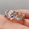 Huitan Creative Women's Heart Rings with Romantic Rose Flower Design Wedding Engagement Love Hot Sale Aesthetic Jewelry
