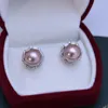 Stud Earrings Natural Freshwater 11-12mm White Round Bright Pearl 925 Sterling Silver Circle For Women Girls Jewelry Wholesale