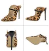 Сексуальные леопардовые принты заостренные пальцы на высоких каблуках летние гладиаторские сандалии женщины -лодыжка с пряжкой бретелька клуба танцевальные туфли