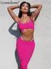 Zweiteilige Kleidungssätze Outfit sexy Crop Tanktops High Taille Midi Röcke Anzüge 2023 Sommerparty Beach Club Bodycon Long Kleider 230410