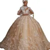 Princess Saudi Arabien Wedding Dresses Ball Gown Illusion High Neck 3D Flowers Mariage Bridal Gowns African Vestido de noiva