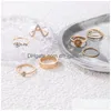 Cluster Ringe Ins Trendy Blumen Bow-Knot Joint Ring Sets Hohlgeometrie Legierung Metall Strass Einstellbare Schmuck Drop Del Dhgarden Dh0Mk