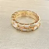 Snake Bone Ring Diamond-encrusted natural white Fritillaria Ring 18K Rose Gold narrow version wide version ring female Titanium steel