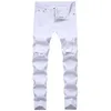 Mäns jeans Godlikeu Mens Black White Destroy Distessed Ripped Skinny Biker Moto Hip Hop Urban Denim Pants