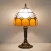 Tischlampen Tiffany kreative europäische mediterrane Schlafzimmer Nachttischbeleuchtung Dekoration warme Farbe amerikanische Retro nostalgische Lampe