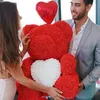 Faux Floral Greenery 25/40cm Rose Bear Heart Artificial Flower Teddy For Women Valentine Wedding Birthday Christmas Gift Drop 230410