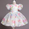 Girls Dresses Elegant Flower Puff Sleeve For Weddings Kids Formal Birthday Party Fairy Princess Cloth Children Tulle Vestidos 230410