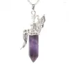 Pendentif Colliers Amulette Naturel Quartz Pierre Collier Pour Femmes Papillon Fille Charme Hexagonal Pointu Guérison Violet Cristal Pendentifs