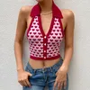 Camisoles tanks hartprint mouwloze halter gebreide crop tops dames sexy backless cami vest zomer gebreide streetwear top 220410